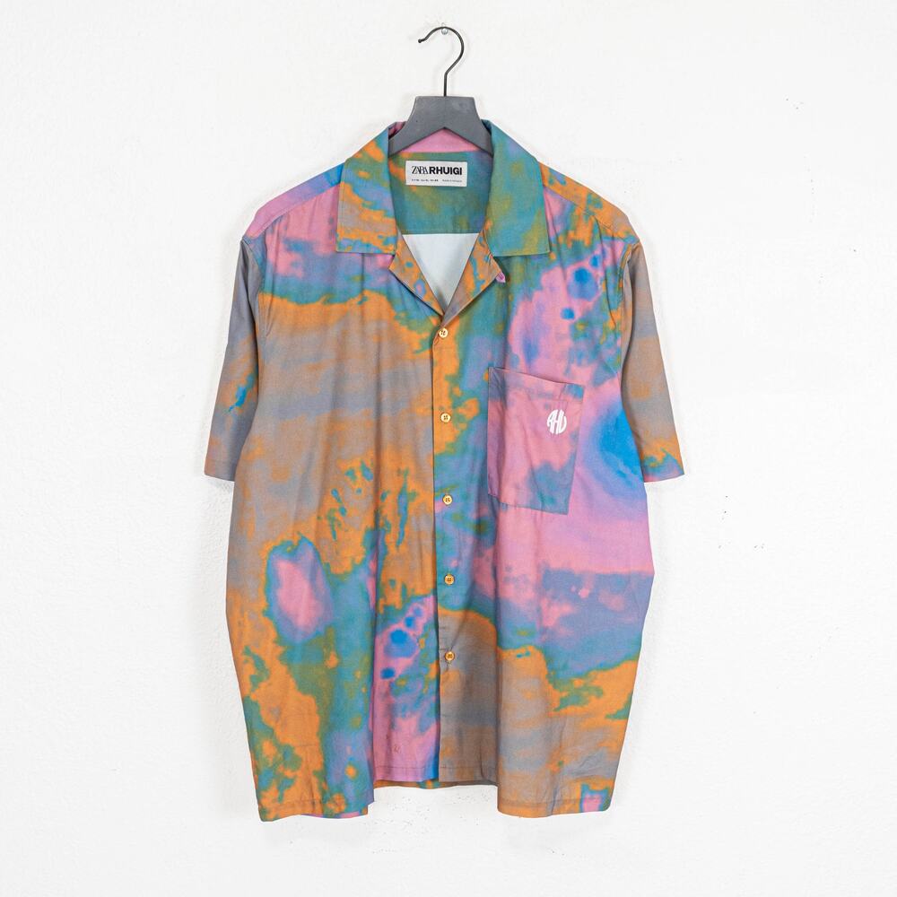 Zara x Rhuigi Multi color abstract tie-dye Camp collar shirt sx XL